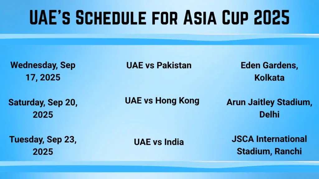 UAE Schedule for Asia Cup 2025