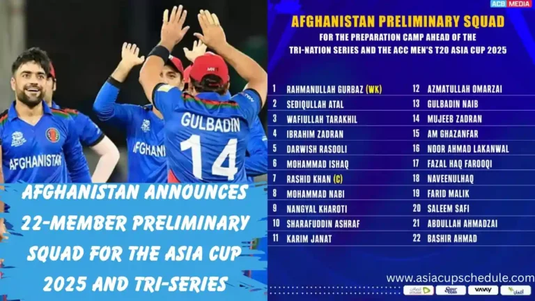 Afghanistan Announces Preliminary Squad for Asia Cup 2025 and Tri-Nation Series 7 Afghanistan announces 22-member preliminary squad for the Asia Cup 2025
