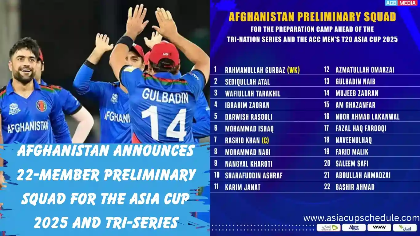Afghanistan Announces Preliminary Squad for Asia Cup 2025 and Tri-Nation Series 1 Afghanistan announces 22-member preliminary squad for the Asia Cup 2025