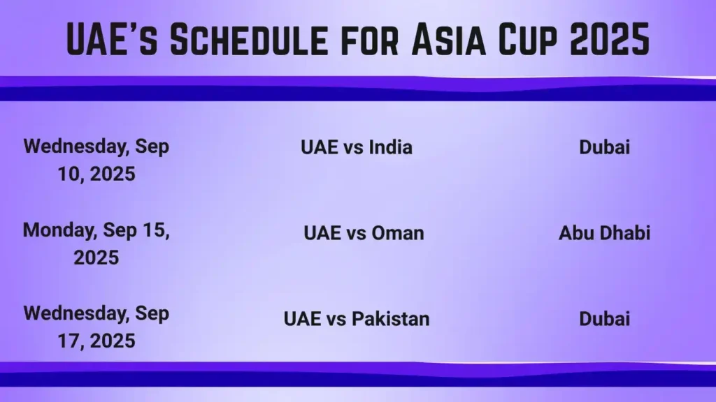 UAE Schedule for the Asia Cup 2025 list